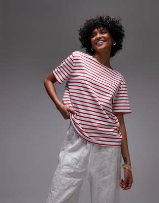 & Other Stories - Gestreiftes, lässig geschnittenes T-Shirt in Rot und Weiß-Bunt