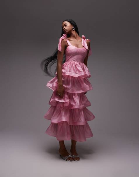 & Other Stories – Gestuftes Maxikleid in Rosa mit Korsettdesign vorne - view 1