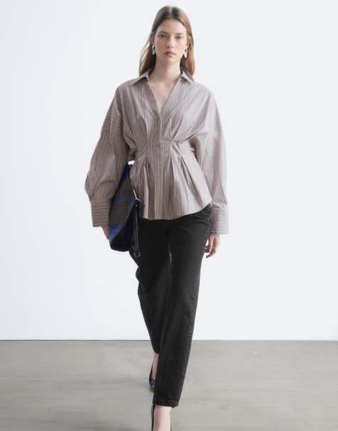 & Other Stories getailleerd overhemd met peplum in grijze krijtstreep - view 1