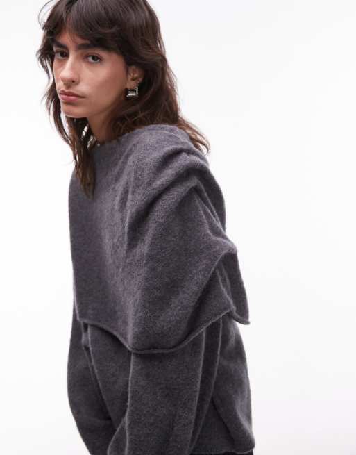& Other Stories - Gewikkelde, gedrapeerde sweater van wol en alpaca in donkergrijs, 2 van 4