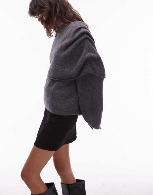 & Other Stories - Gewikkelde, gedrapeerde sweater van wol en alpaca in donkergrijs, 3 van 4