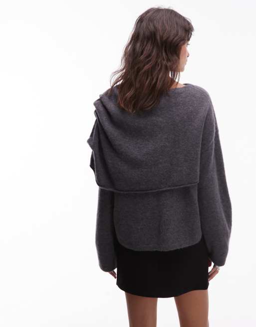 & Other Stories - Gewikkelde, gedrapeerde sweater van wol en alpaca in donkergrijs, 4 van 4