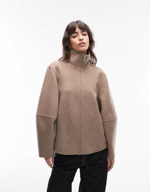 & Other Stories - Giacca bomber in lana marrone moka con collo a imbuto, 2 di 4