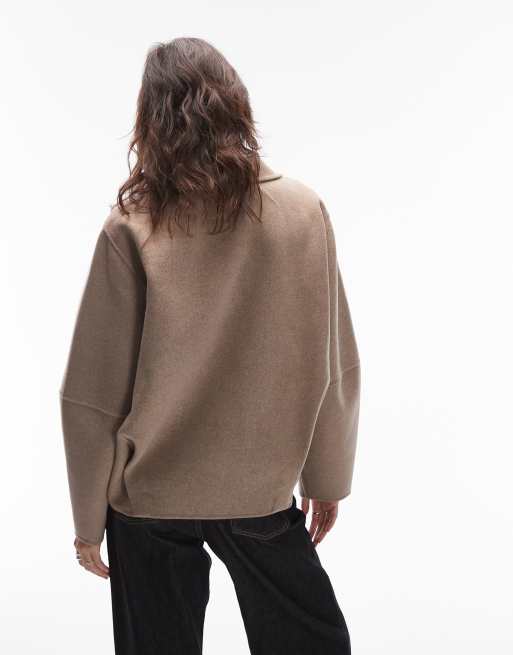 & Other Stories - Giacca bomber in lana marrone moka con collo a imbuto, 3 di 4