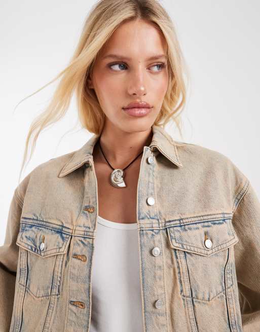 & Other Stories - Giacca corta in denim beige sovratinto, 4 di 4