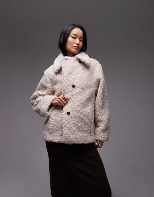 & Other Stories - Giacca midi in pelliccia sintetica misto lana beige, 2 di 4
