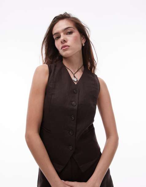 & Other Stories - Gilet aderente in lino marrone scuro - view 1