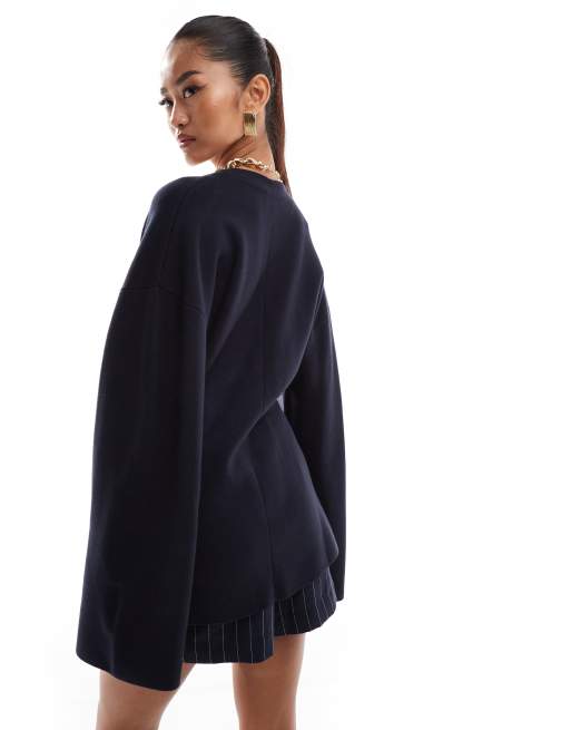 & Other Stories - Gilet asymétrique en maille compacte à manches évasées - Bleu foncé, 4 de 4