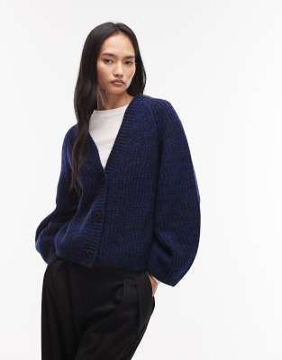 & Other Stories - Gilet col V en laine et coton mélangés torsadés - Bleu et noir-Multicolore