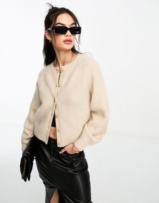 & Other Stories fluffy yarn wool blend cardigan in beige - ASOS Price Checker