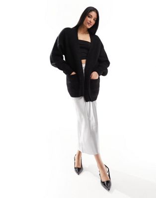 & Other Stories wool blend fluffy knit chuck-on cardigan in black - ASOS Price Checker