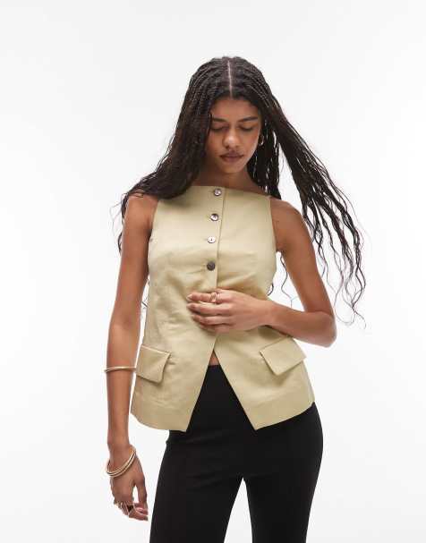 & Other Stories - Gilet giallo latticello con scollo squadrato in misto lino - view 1