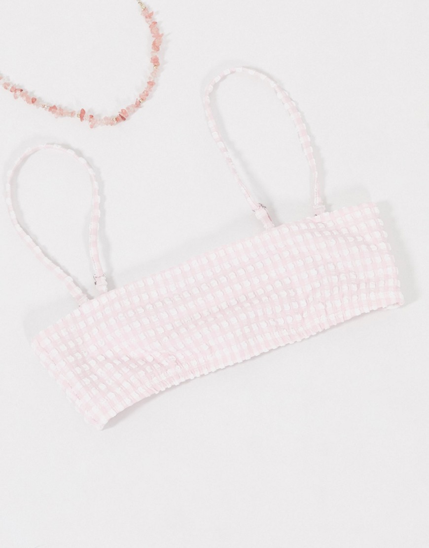Other Stories &  Gingham Square Neck Bikini Top In Pink And White
