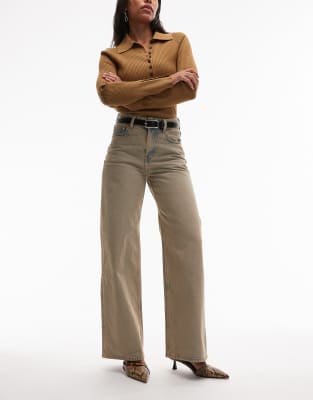 Gio - Jean ample décontracté à taille mi-haute - Beige surteint-Neutre 36