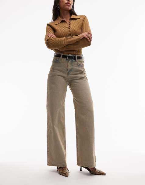 & Other Stories Gio mid waist relaxed wide leg jeans in beige overdye - view 1