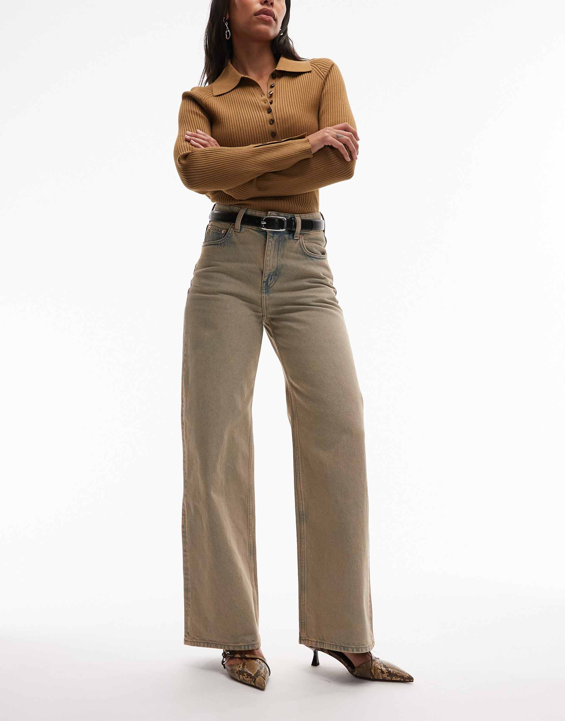 & other stories gio mid waist relaxed wide leg jeans in beige overdye