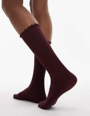 & Other Stories & Other Stories glitter frill socks in burgundy-Red