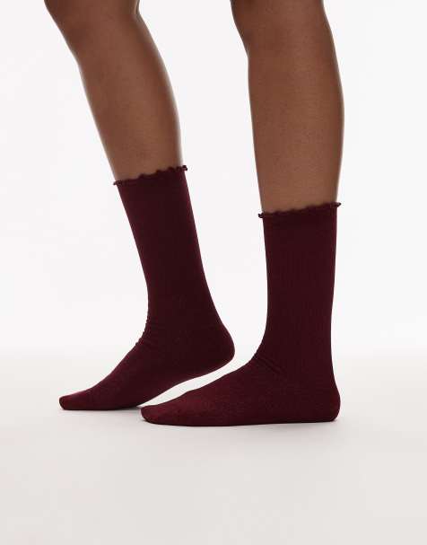 & Other Stories glitter frill socks in burgundy - view 1