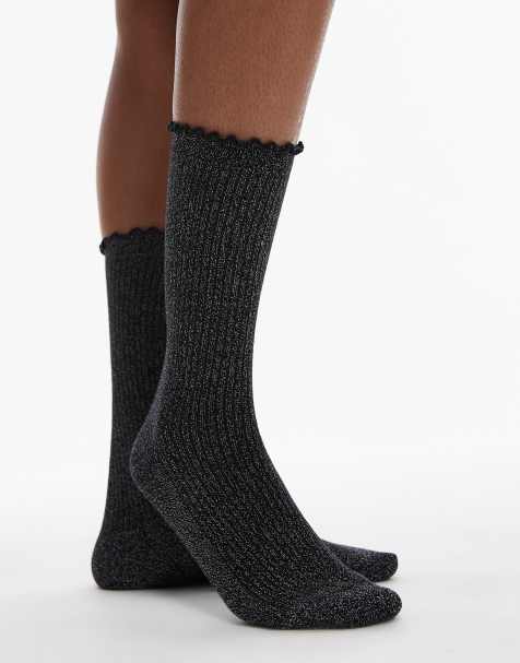 & Other Stories glitter ruffle socks in black - view 1