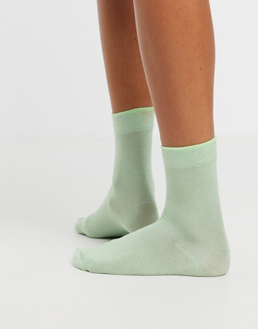 & Other Stories glitter socks in sage green