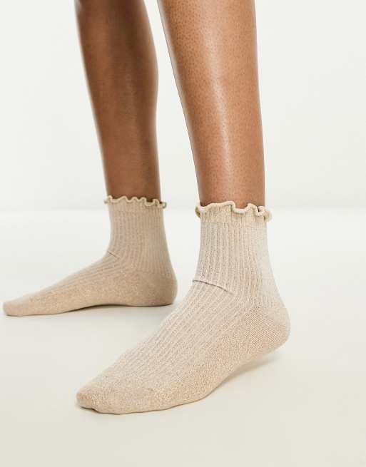 & Other Stories glitter socks with frill hem in ecru | ASOS