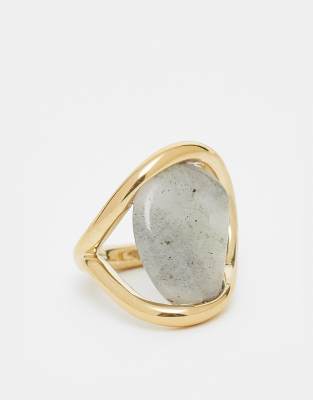 & Other Stories - Goldfarbener Ring im Wirbel-Design mit Stein in dunklem Khakigrün