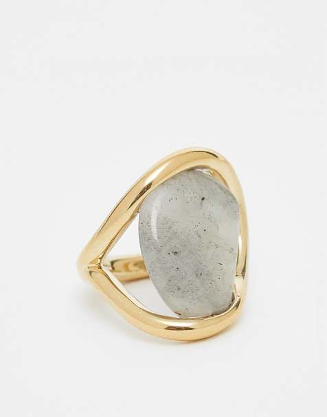 & Other Stories – Goldfarbener Ring im Wirbel-Design mit Stein in dunklem Khakigrün - view 1