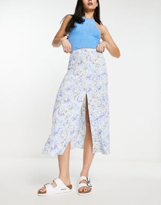 & Other Stories midaxi skirt with split in blue floral - ASOS Price Checker