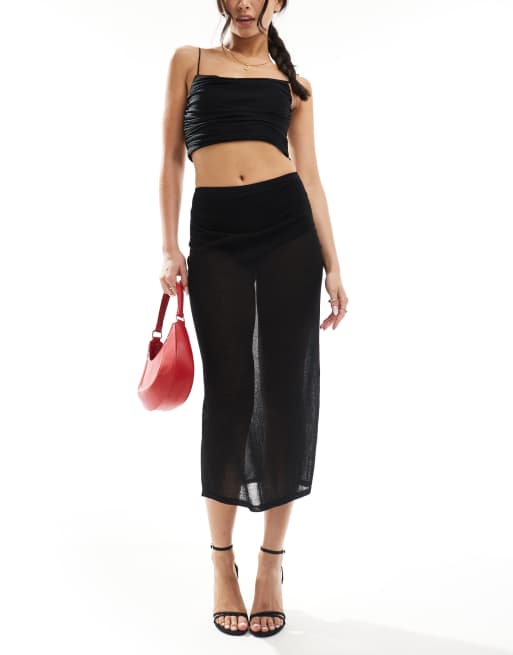 & Other Stories - Gonna midi in maglia trasparente nera a vita alta con pantaloncino