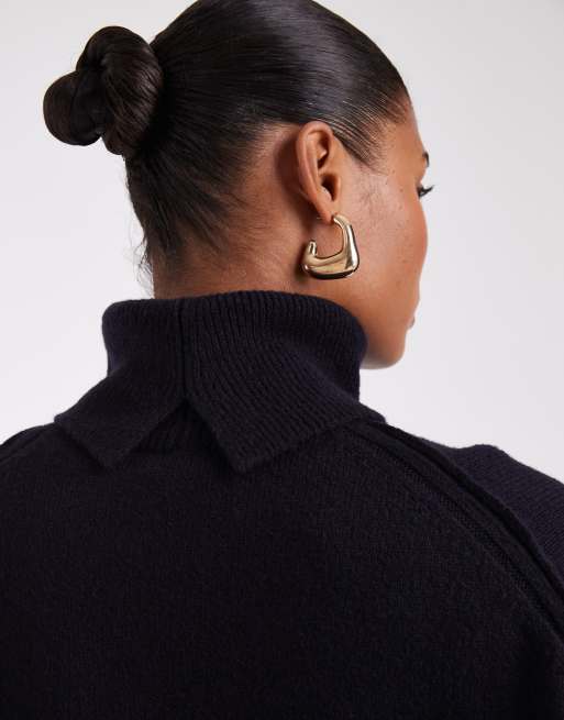 & Other Stories – Granatowy sweter oversize z golfem, z wełny i bawełny, 2 z 4