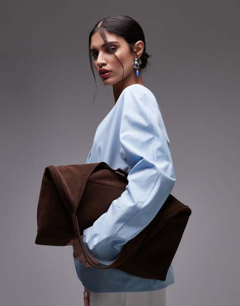 & Other Stories - Grand tote bag en daim - Marron chocolat foncé - view 1