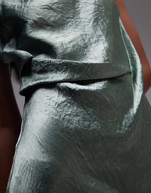 & Other Stories - Grøn midikjole i satin med skråsnit og draperet detalje, 3 af 4