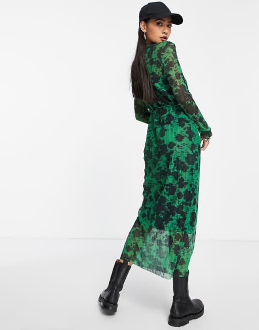 & Other Stories - Grøn strikket smock-midikjole med print og peplum-kant, 2 af 4