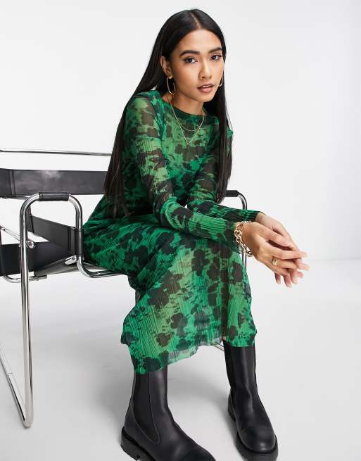& Other Stories - Grøn strikket smock-midikjole med print og peplum-kant, 3 af 4
