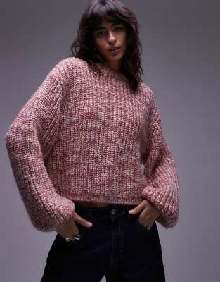 & Other Stories - Grobstrickpullover aus Alpaka und Wolle in Rosa mit Salz-und-Pfeffer-Muster