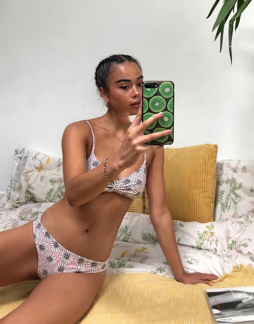 & Other Stories – Grön blommig bikiniunderdel med låg midja-Rosa