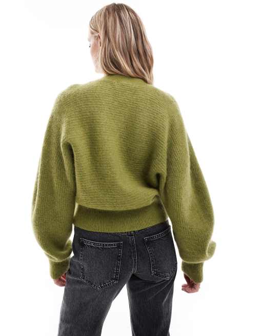 & Other Stories – Grön, fluffigt stickad kofta i mohair- och yllemix, 2 av 4