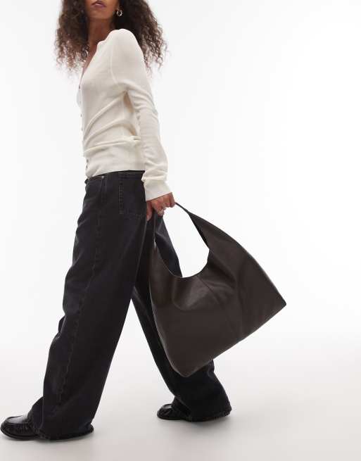 & Other Stories - Grote leren tote tas in bruin