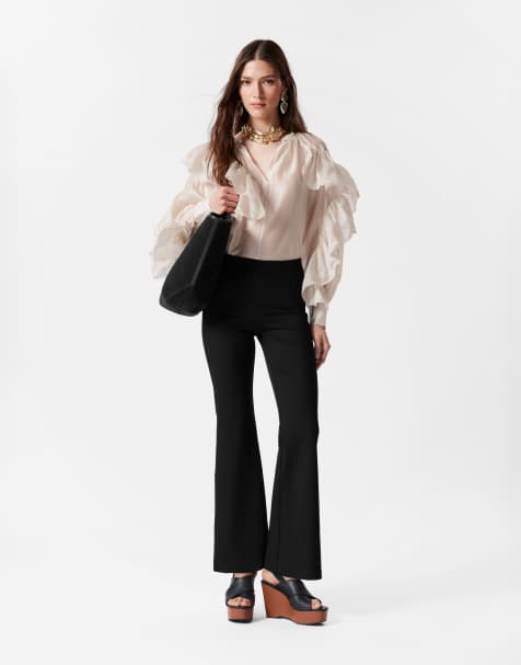 & Other Stories structured heavyweight jersey pull-on trousers with flare leg in black