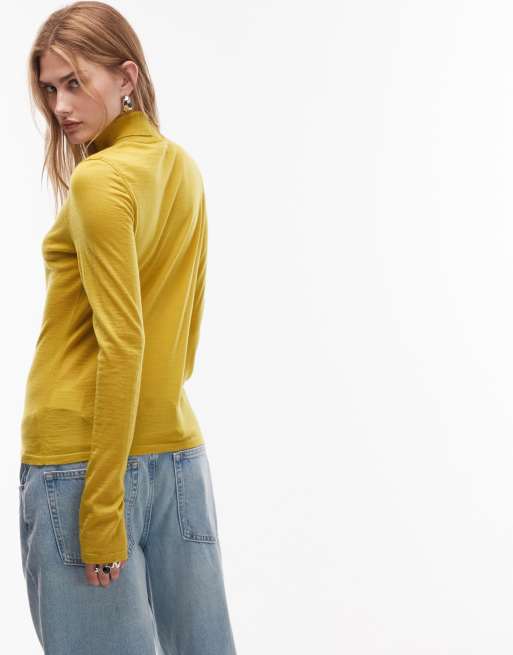 & Other Stories – Gul, finstickad tröja i ylle med polokrage, 2 av 4