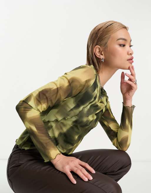& Other Stories – Gul, grå, mönstrad topp i mesh