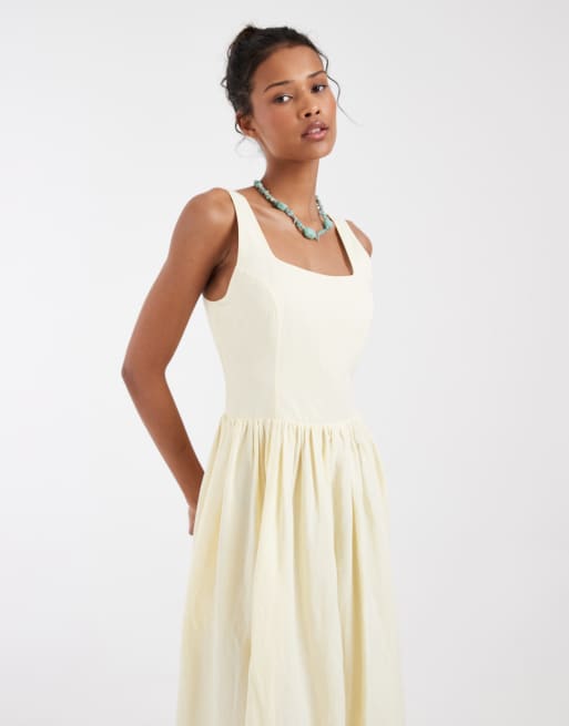 & Other Stories - Gul maxikjole i hørblanding med figursyet livstykke, 4 af 4