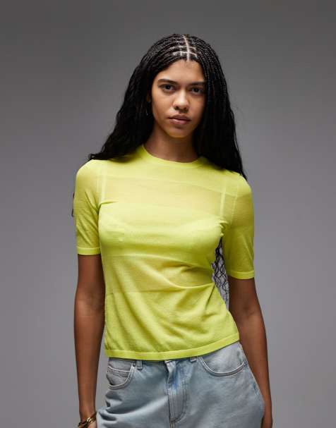 & Other Stories - Gul T-shirt i fin strik med rund hals og striber - view 1