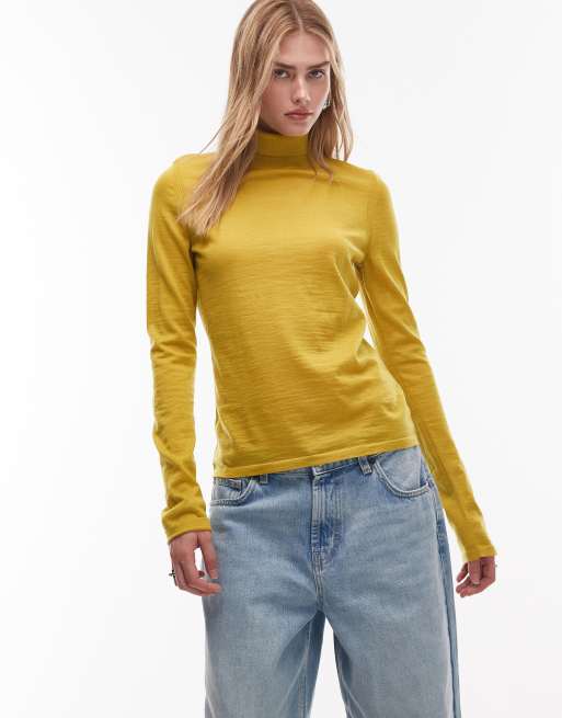 & Other Stories - Gul trøje i fin strik af uld med rullekrave