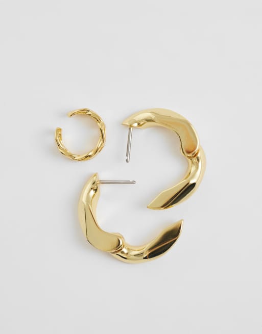 & Other Stories – Guldfärgade örhängen med vridna creoler och ear cuff, 4 av 4