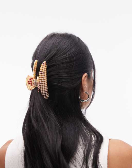 & Other Stories hair claw clip in brown and yellow check, 2 of 4