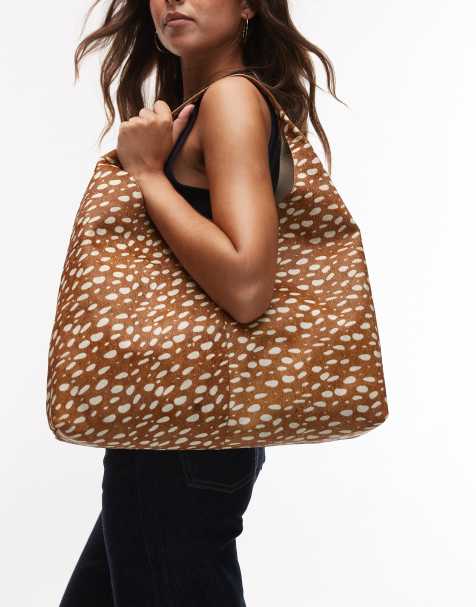 & Other Stories hair on leather suede tote in brown deer print - view 1