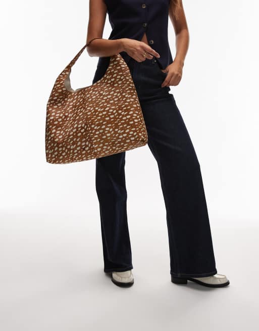 & Other Stories hair on leather suede tote in brown deer print, 2 of 4