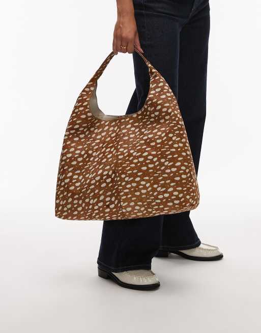 & Other Stories hair on leather suede tote in brown deer print, 3 of 4