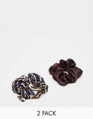 & Other Stories hair scrunchie 2-pack in brown and animal print